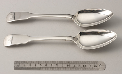 Cape Silver Tablespoons (Pair) - Lawrence Twentyman, Heathcote Family Crest